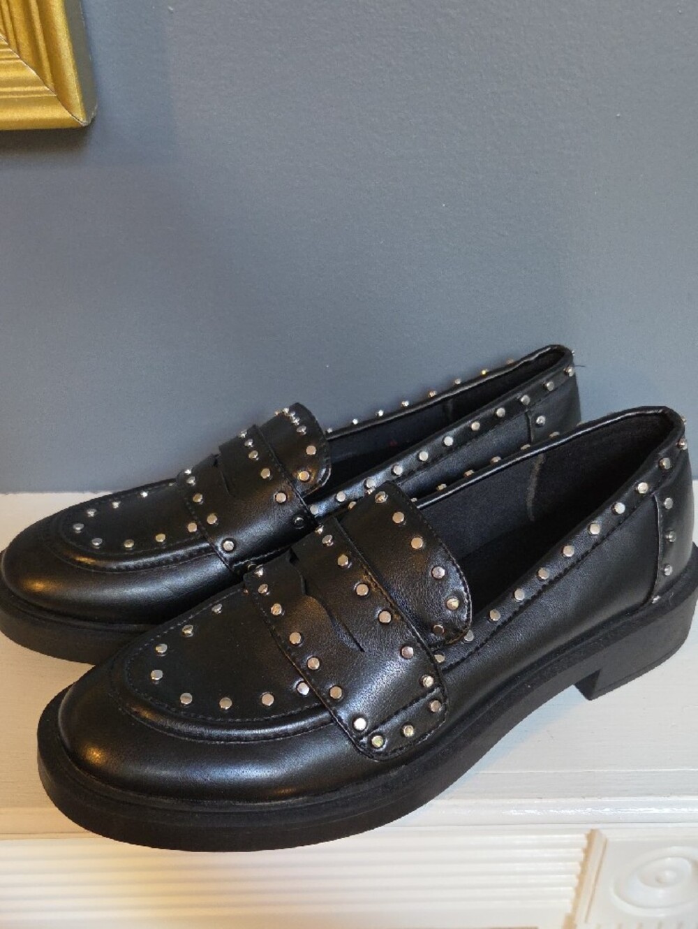 Portland Footwear Black Studded Loafers Women's Size 7 EU 37 Chunky Penny Loafer